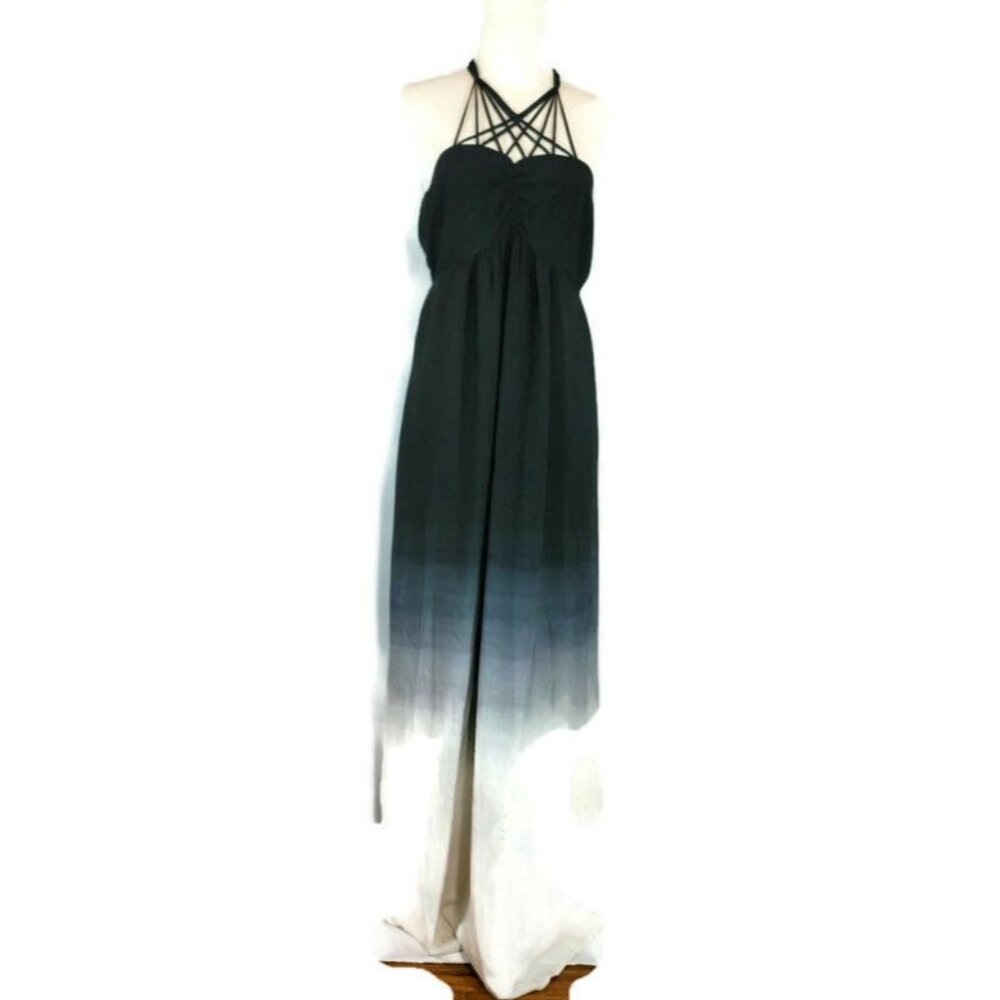 SUPER COMFY! Ombre Fitted + Flowy Long Dress Adjustable Straps Elastic Top Large